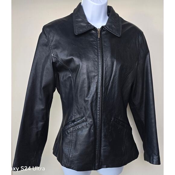 Vintage WILSONS The Leather Experts Black Leather Fitted Moto Jacket Women's S - Picture 1 of 7